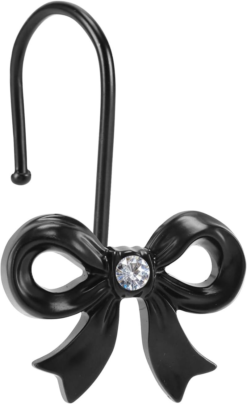 YanKiTour Black Bow Shower Curtain Hooks, 12 Pack Metal Decorative Rings, Rust Proof Bow Knot Design for Bathroom Bedroom Living Room Baby Room Nursery Art Decor (Black 3) - Image 2